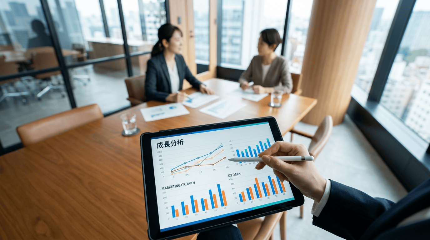 WEBマーケティングの戦略を相談する打ち合わせの様子